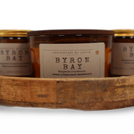 My Store Strong Hot-Throw Candles in Byron Bay scents displayed on a wooden tray