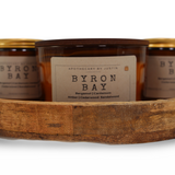 My Store Strong Hot-Throw Candles in Byron Bay scents displayed on a wooden tray
