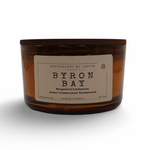Byron Bay scented candle featuring bergamot, cardamom, and cedarwood for strong hot-throw candles