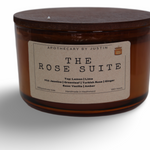 The Rose Suite Candle by Apothecary by Justin, a strong hot-throw candle with lemon, jasmine, and vanilla scents