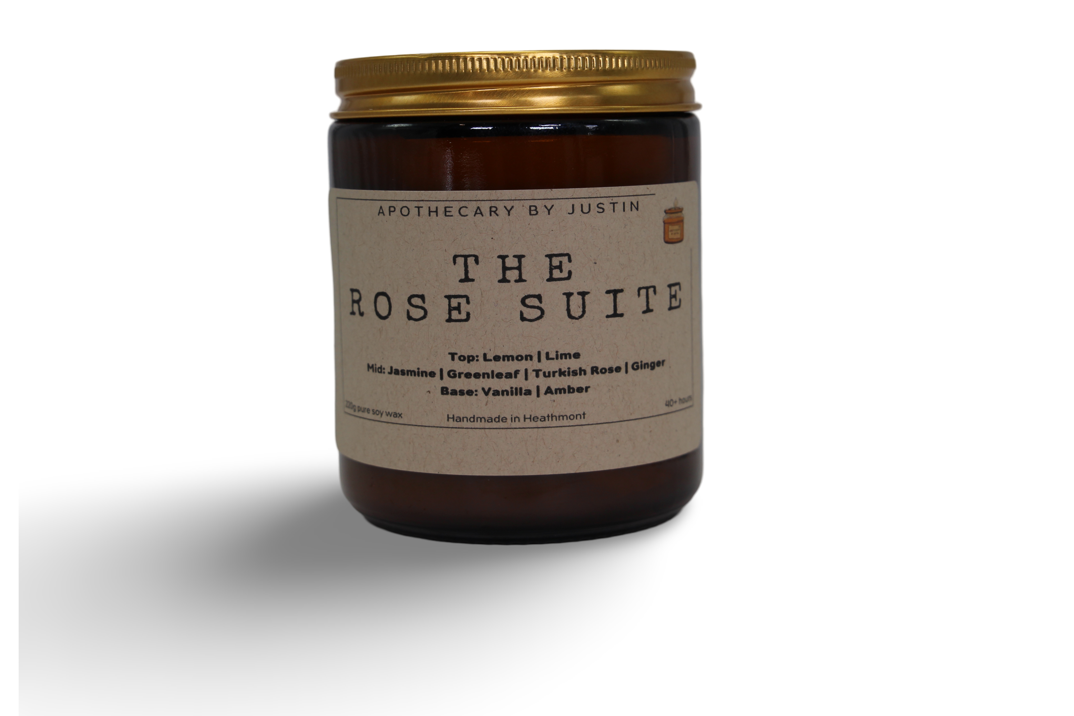 The Rose Suite Candle by Apothecary by Justin, strong hot-throw candles with notes of lemon and amber