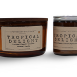 Strong hot-throw candles in Tropical Delight scent featuring lychee, peach, coconut, guava, and vanilla