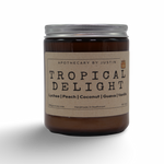 Tropical Delight candle from My Store featuring lychee, peach, coconut, guava, and vanilla, strong hot-throw candles