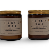 My Store strong hot-throw candles in amber glass jars with bergamot, cardamom, cedarwood, and sandalwood scents