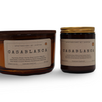 Vegan soy candle gift pack with two elegant amber jars featuring Casablanca scent