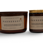Vegan soy candle gift pack featuring Fahrenheit scent with lavender, chamomile, and nutmeg