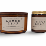 Vegan soy candle gift pack featuring Lemon Leaf and Vanilla scents in elegant amber jars