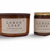 Vegan soy candle gift pack featuring Lemon Leaf and Vanilla scents in elegant amber jars
