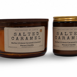 Vegan soy candle gift pack featuring salted caramel scent in two sizes for cozy ambiance