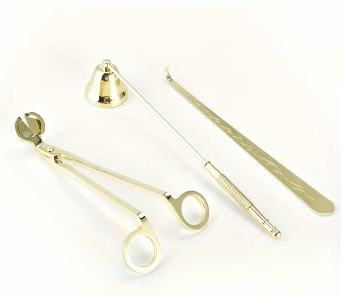 Gold Candle Care Essentials Australia Tool Set including Wick Trimmer, Snuffer, and Dipping Rod