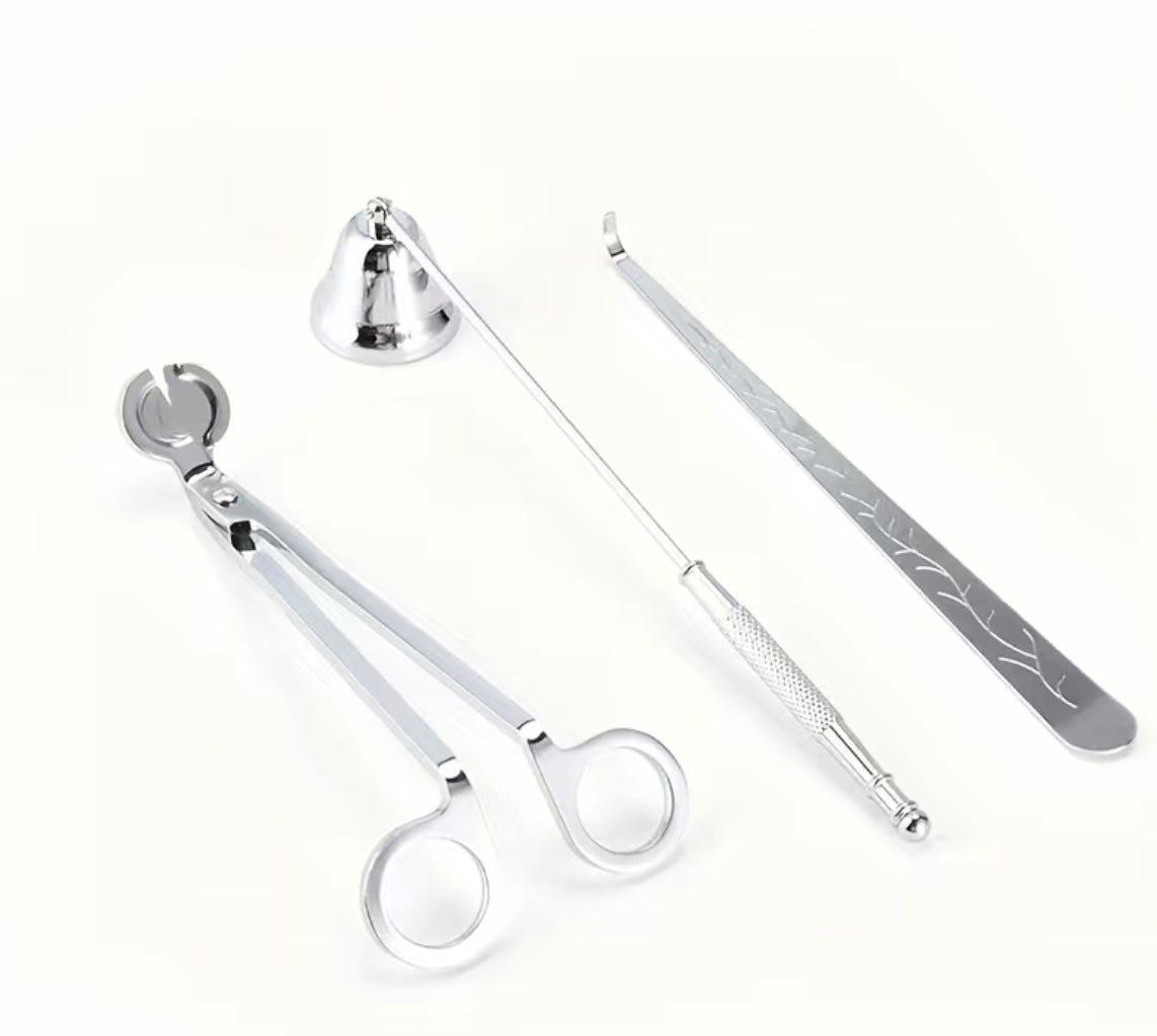 Silver Candle care essentials Australia set including wick trimmer, snuffer, and dipper for candle maintenance
