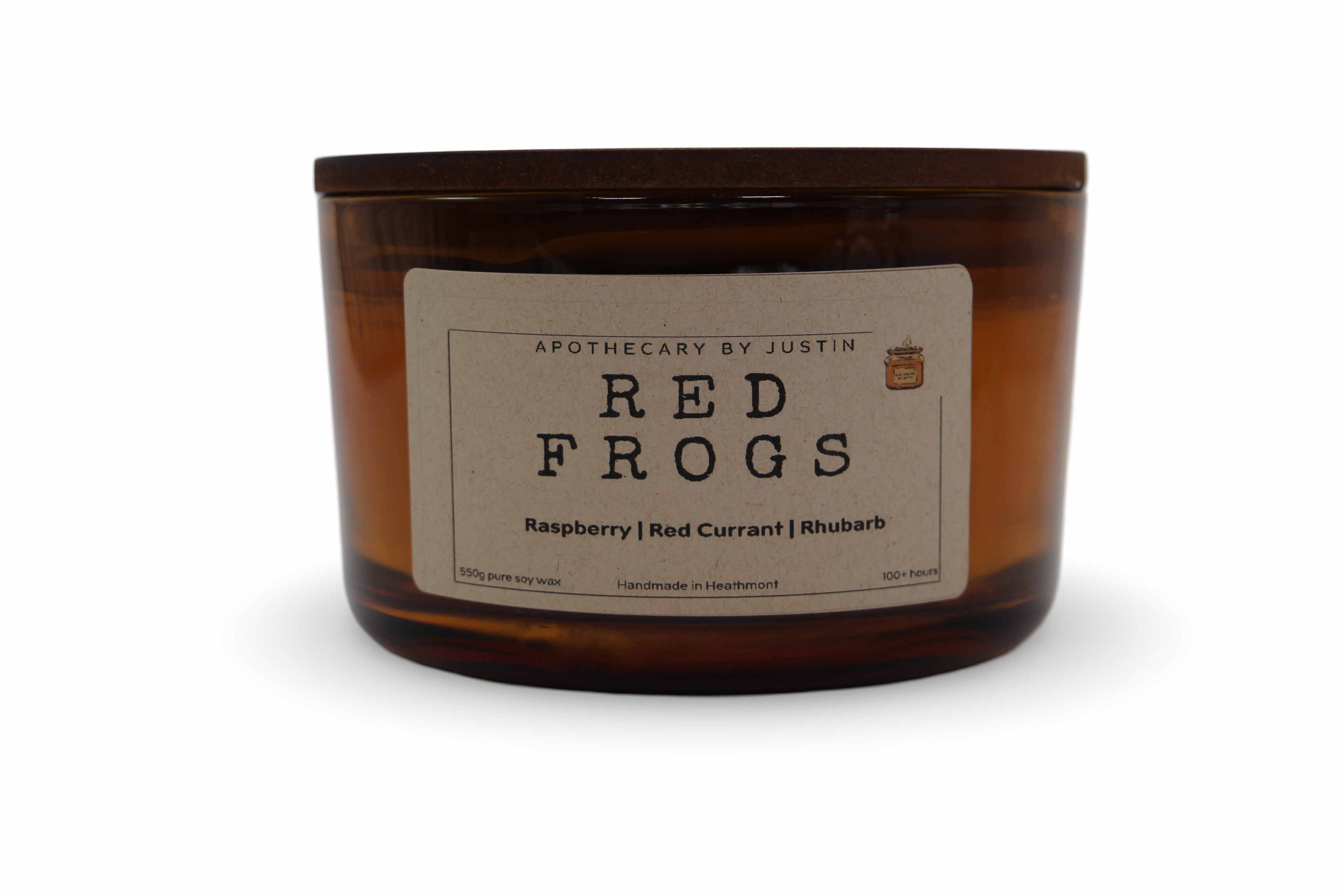 My Store vegan soy candle raspberry in amber jar with raspberry, red currant, and rhubarb scent