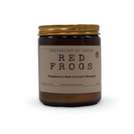 My Store vegan soy candle raspberry in a brown glass jar with a gold lid, featuring raspberry and rhubarb scents