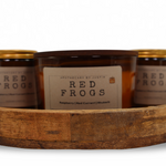 My Store vegan soy candle raspberry in a wooden tray with other candle varieties