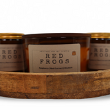My Store vegan soy candle raspberry in a wooden tray with other candle varieties