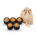 Five sample candles with a calico drawstring bag