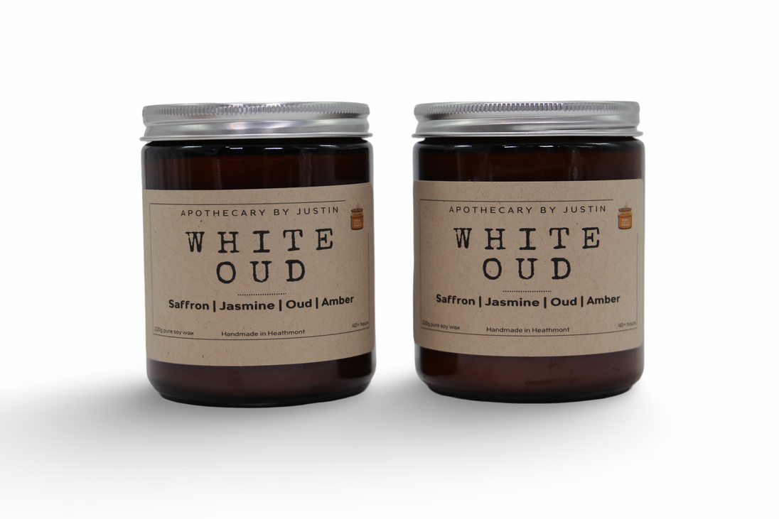 Strong hot-throw amber candle from My Store in a jar with Saffron and Jasmine scents